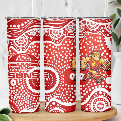 Gold Coast Suns Skinny Tumbler Aboriginal Dot Pattern - Football Mascot Heritage Pride