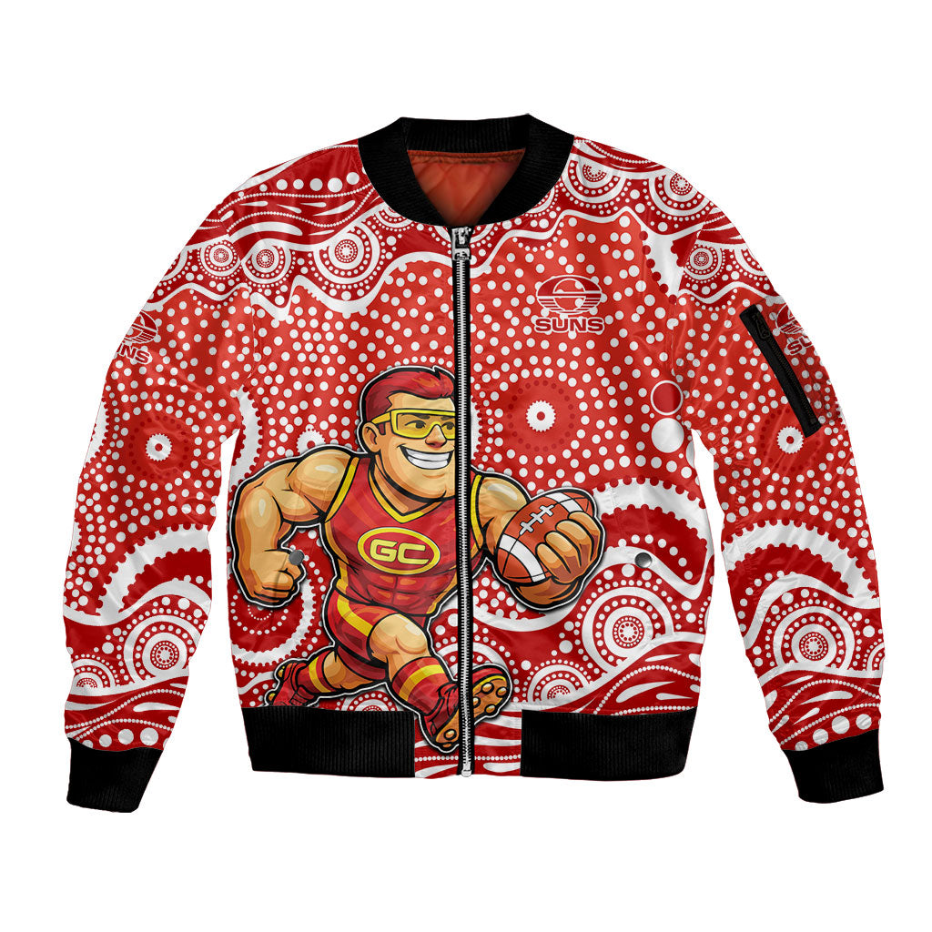 Gold Coast Suns Sleeve Zip Bomber Jacket Aboriginal Dot Pattern - Football Mascot Heritage Pride