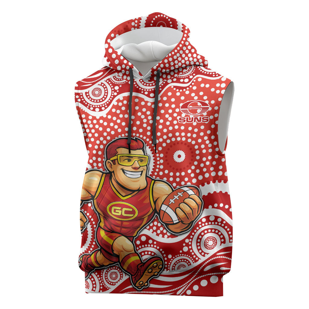 Gold Coast Suns Sleeveless Hoodie Aboriginal Dot Pattern - Football Mascot Heritage Pride
