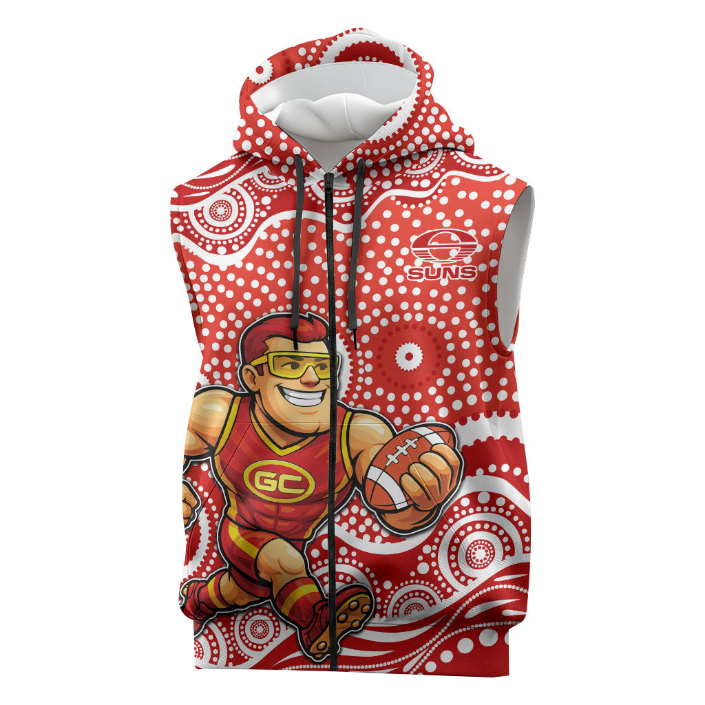Gold Coast Suns Sleeveless Zip Hoodie Aboriginal Dot Pattern - Football Mascot Heritage Pride