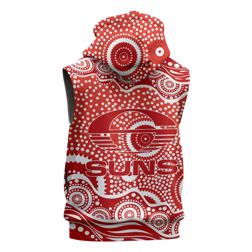 Gold Coast Suns Sleeveless Zip Hoodie Aboriginal Dot Pattern - Football Mascot Heritage Pride