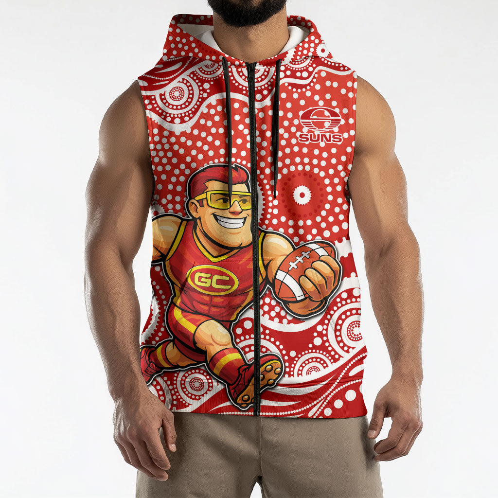 Gold Coast Suns Sleeveless Zip Hoodie Aboriginal Dot Pattern - Football Mascot Heritage Pride