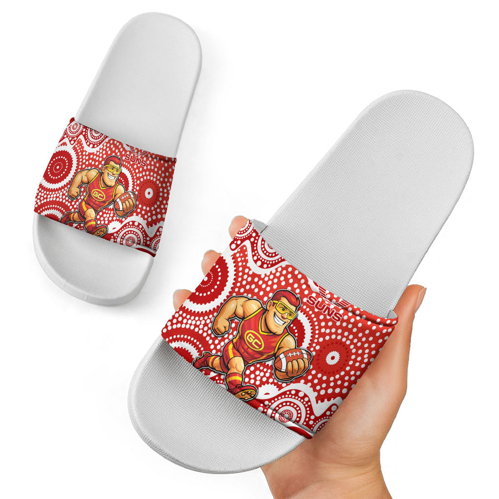 Gold Coast Suns Slide Sandals Aboriginal Dot Pattern - Football Mascot Heritage Pride