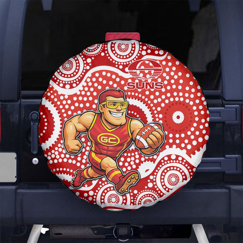 Gold Coast Suns Spare Tire Cover Aboriginal Dot Pattern - Football Mascot Heritage Pride