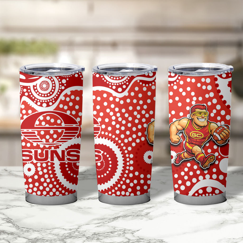 Gold Coast Suns Tumbler Cup Aboriginal Dot Pattern - Football Mascot Heritage Pride
