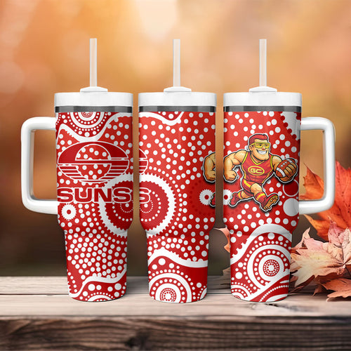 Gold Coast Suns Tumbler With Handle Aboriginal Dot Pattern - Football Mascot Heritage Pride