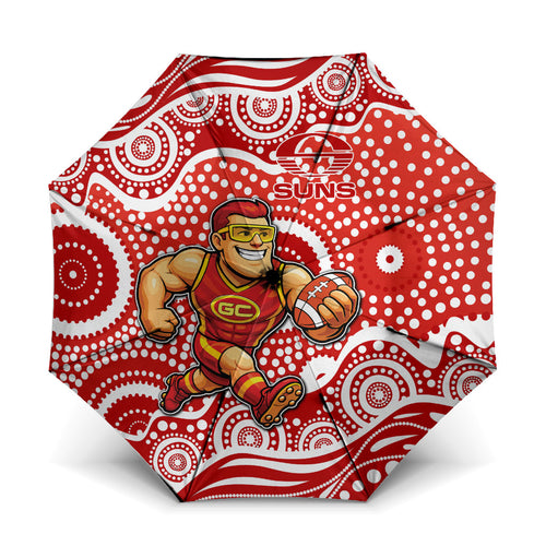 Gold Coast Suns Umbrella Aboriginal Dot Pattern - Football Mascot Heritage Pride