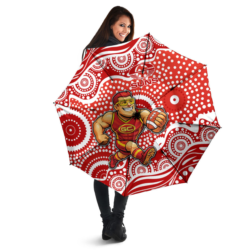Gold Coast Suns Umbrella Aboriginal Dot Pattern - Football Mascot Heritage Pride
