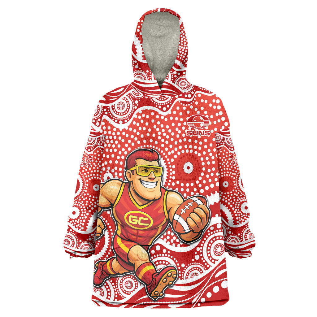Gold Coast Suns Wearable Blanket Hoodie Aboriginal Dot Pattern - Football Mascot Heritage Pride