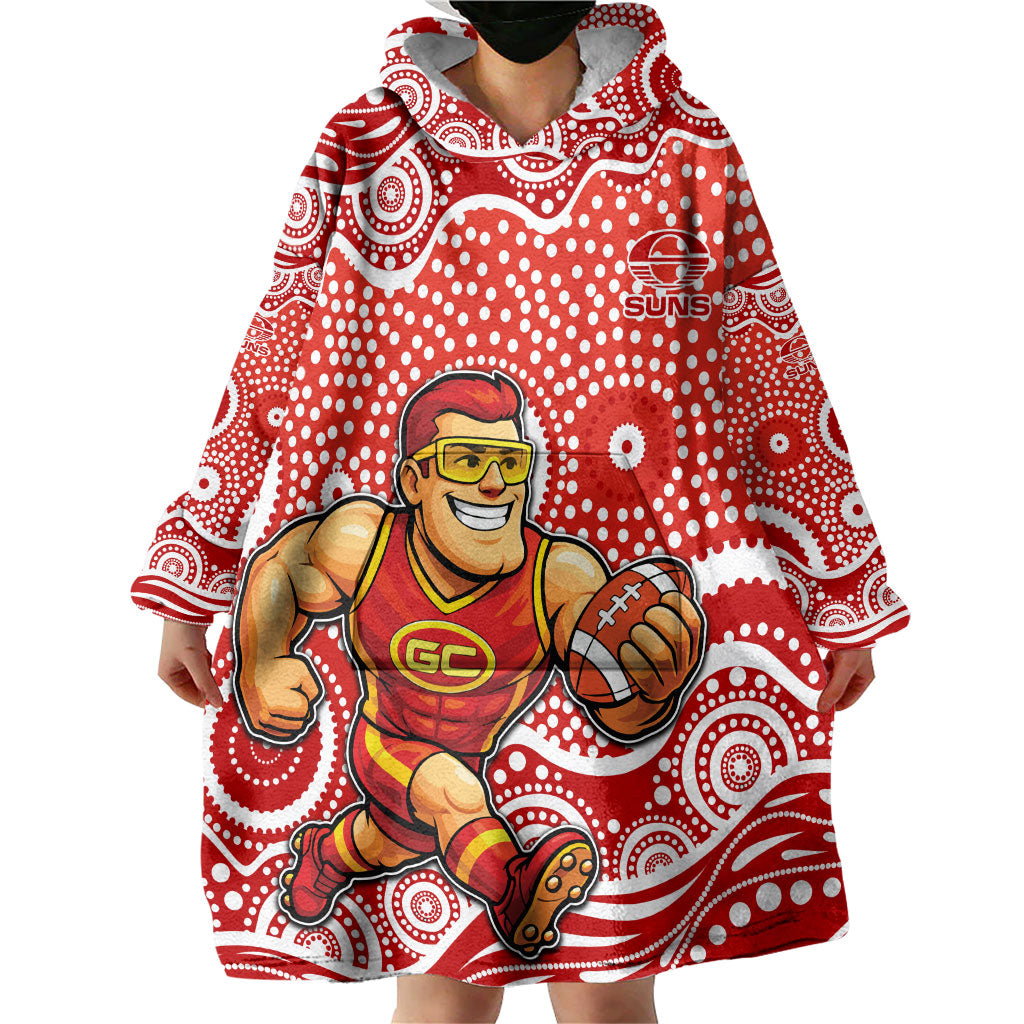 Gold Coast Suns Wearable Blanket Hoodie Aboriginal Dot Pattern - Football Mascot Heritage Pride