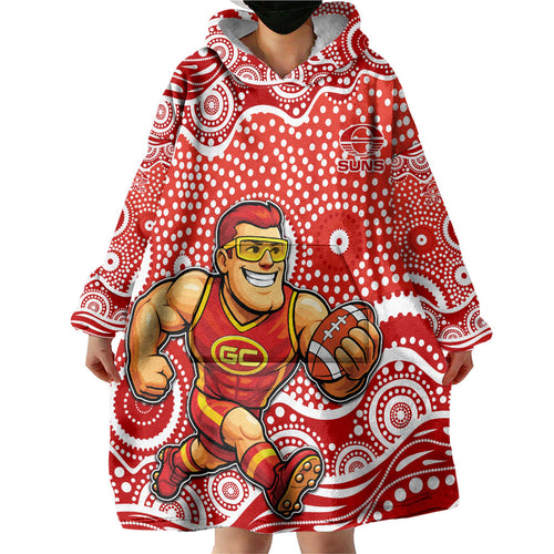 Gold Coast Suns Wearable Blanket Hoodie Aboriginal Dot Pattern - Football Mascot Heritage Pride