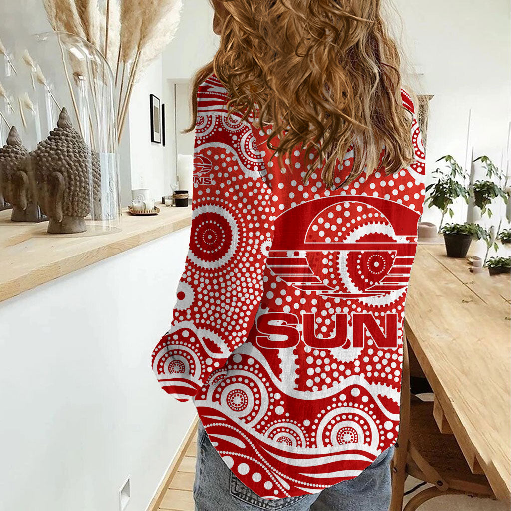 Gold Coast Suns Women Casual Shirt Aboriginal Dot Pattern - Football Mascot Heritage Pride