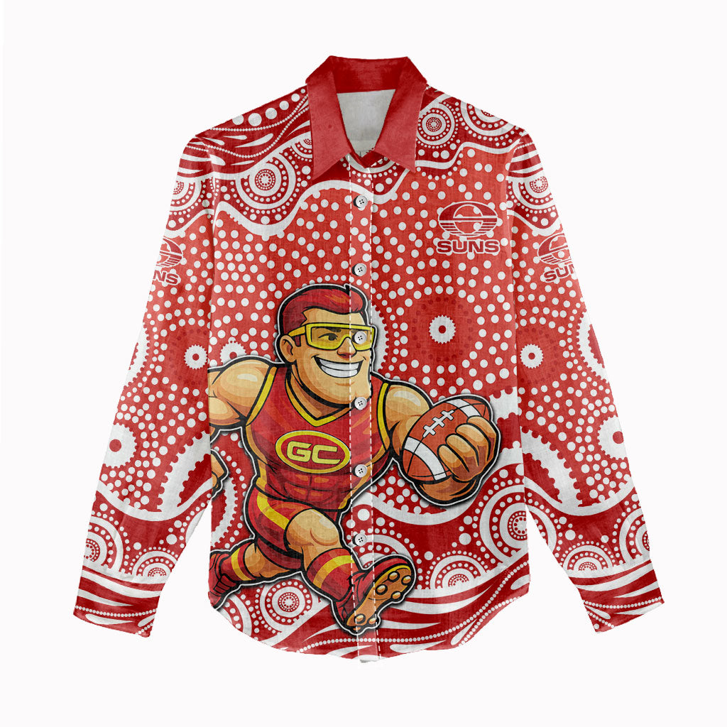 Gold Coast Suns Women Casual Shirt Aboriginal Dot Pattern - Football Mascot Heritage Pride