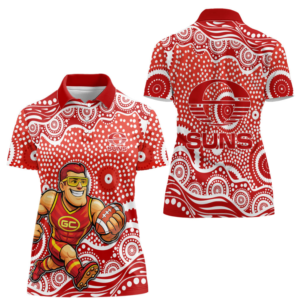Gold Coast Suns Women Polo Shirt Aboriginal Dot Pattern - Football Mascot Heritage Pride