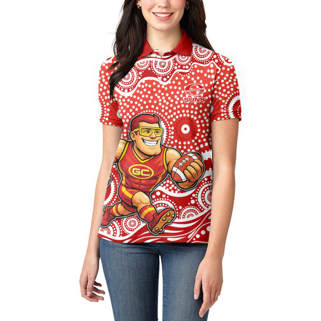 Gold Coast Suns Women Polo Shirt Aboriginal Dot Pattern - Football Mascot Heritage Pride