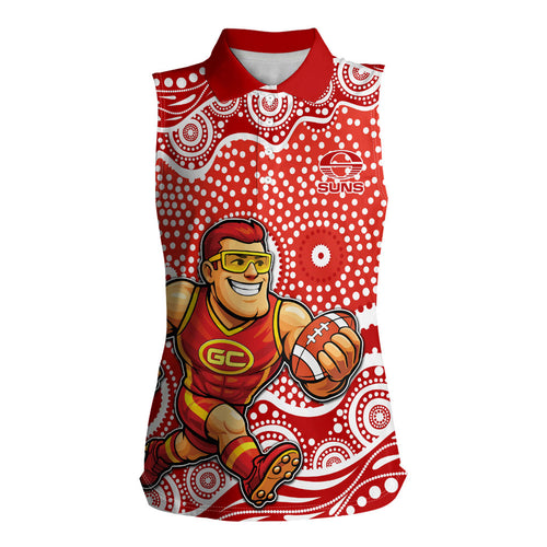 Gold Coast Suns Women Sleeveless Polo Shirt Aboriginal Dot Pattern - Football Mascot Heritage Pride