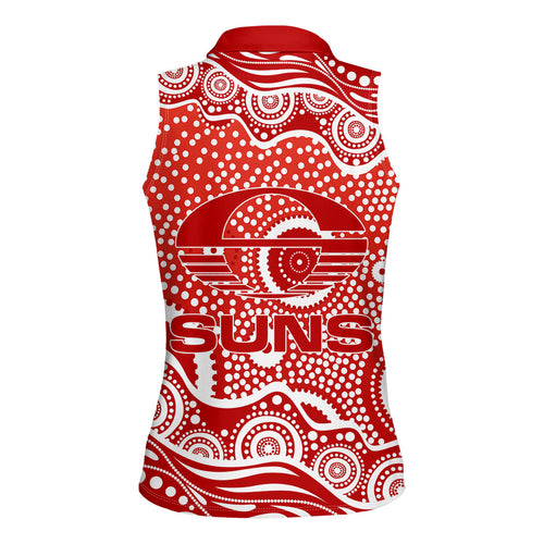 Gold Coast Suns Women Sleeveless Polo Shirt Aboriginal Dot Pattern - Football Mascot Heritage Pride