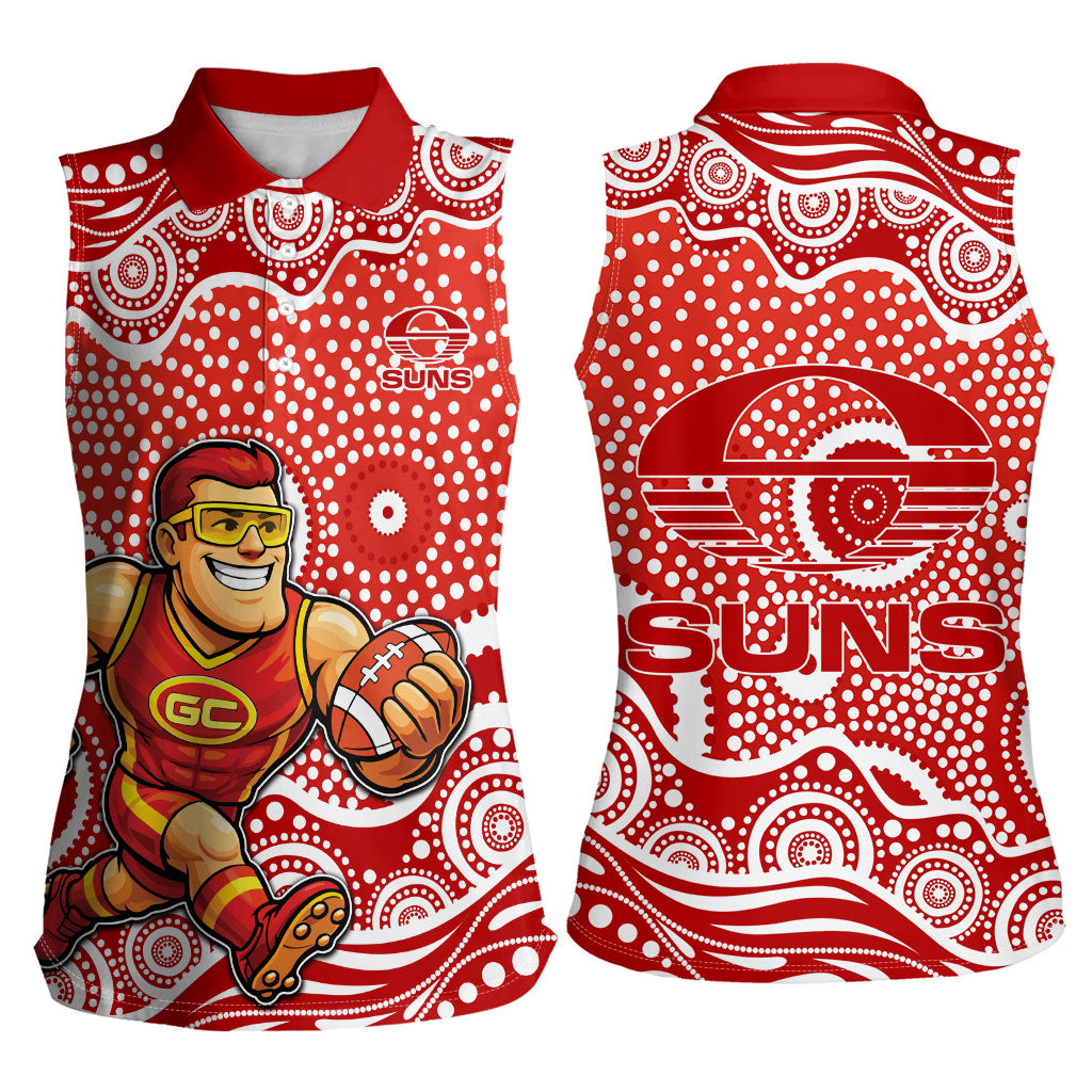 Gold Coast Suns Women Sleeveless Polo Shirt Aboriginal Dot Pattern - Football Mascot Heritage Pride