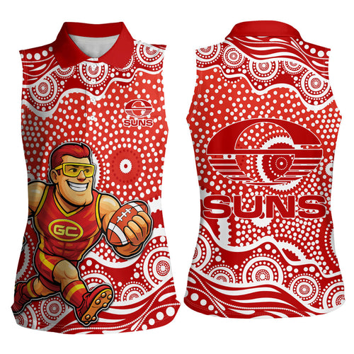 Gold Coast Suns Women Sleeveless Polo Shirt Aboriginal Dot Pattern - Football Mascot Heritage Pride