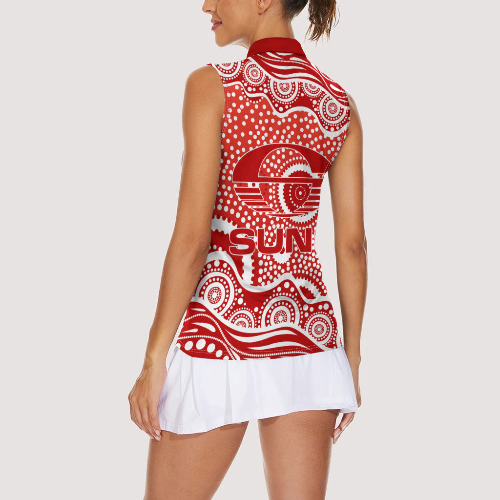 Gold Coast Suns Women Sleeveless Polo Shirt Aboriginal Dot Pattern - Football Mascot Heritage Pride