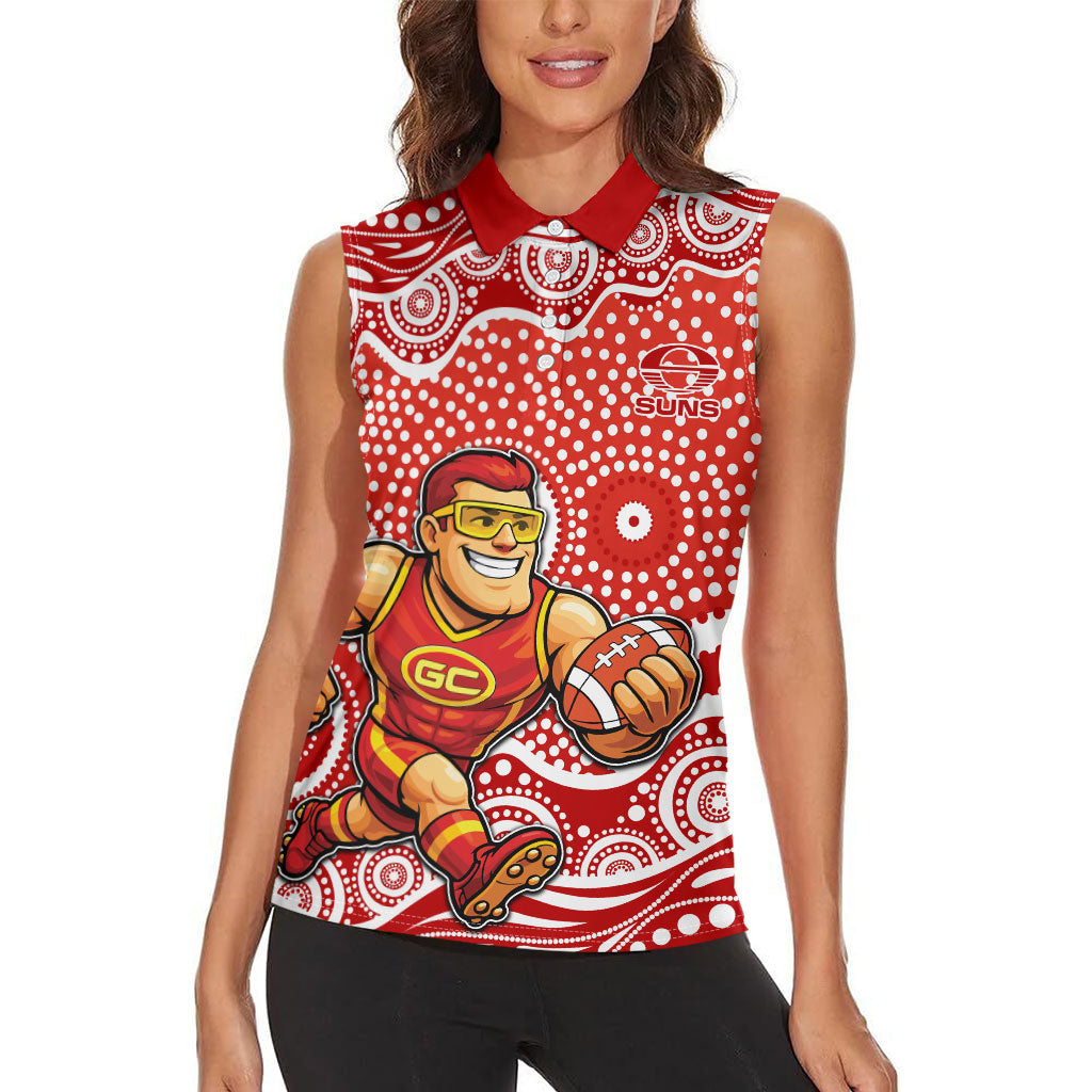Gold Coast Suns Women Sleeveless Polo Shirt Aboriginal Dot Pattern - Football Mascot Heritage Pride