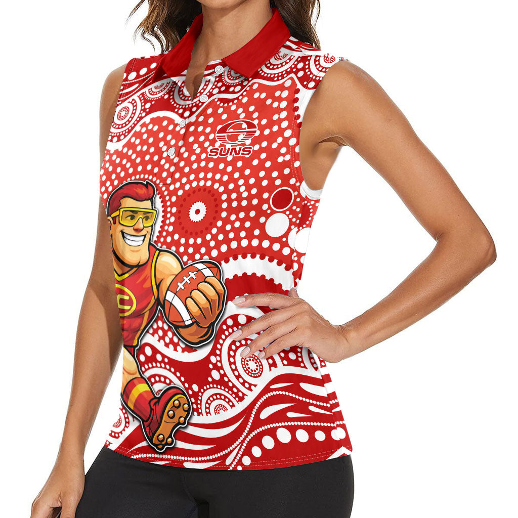 Gold Coast Suns Women Sleeveless Polo Shirt Aboriginal Dot Pattern - Football Mascot Heritage Pride