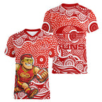 Gold Coast Suns Women V-Neck T-Shirt Aboriginal Dot Pattern - Football Mascot Heritage Pride