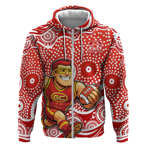 Gold Coast Suns Zip Hoodie Aboriginal Dot Pattern - Football Mascot Heritage Pride