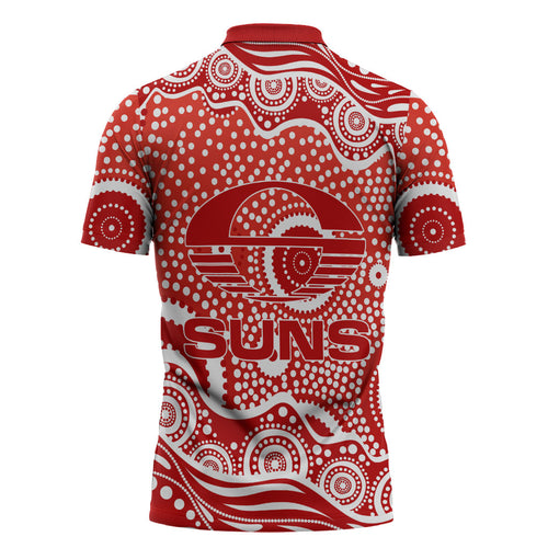 Gold Coast Suns Zipper Polo Shirt Aboriginal Dot Pattern - Football Mascot Heritage Pride