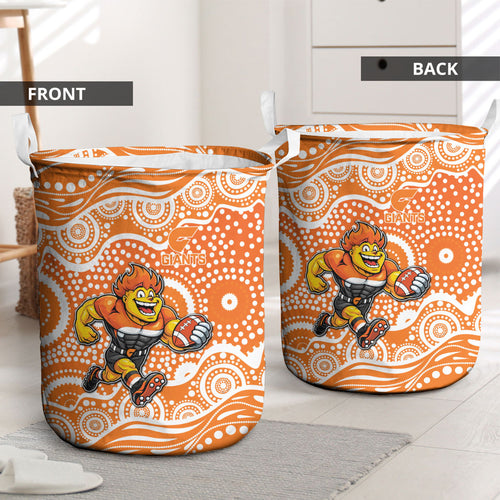 Greater Western Sydney Giants Laundry Basket Aboriginal Dot Pattern - Football Mascot Heritage Pride
