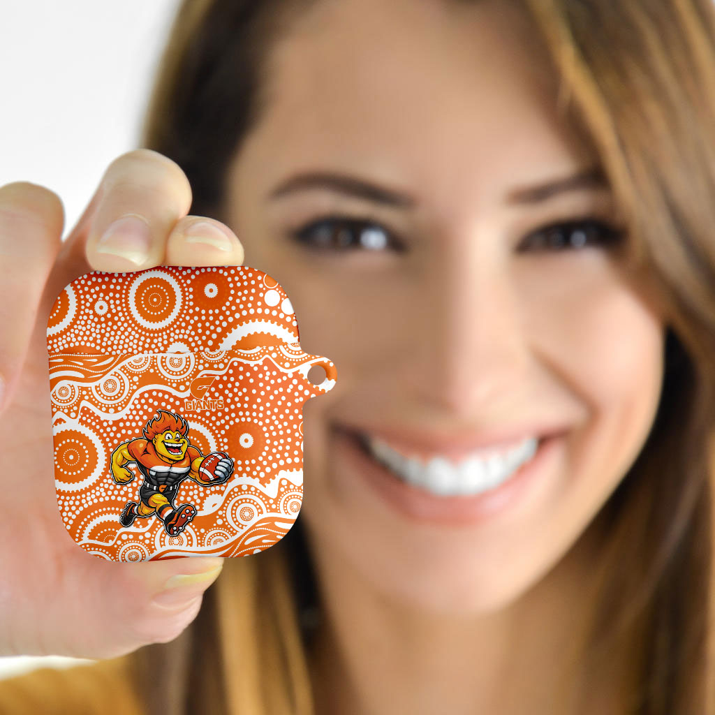 Greater Western Sydney Giants AirPods Case Aboriginal Dot Pattern - Football Mascot Heritage Pride