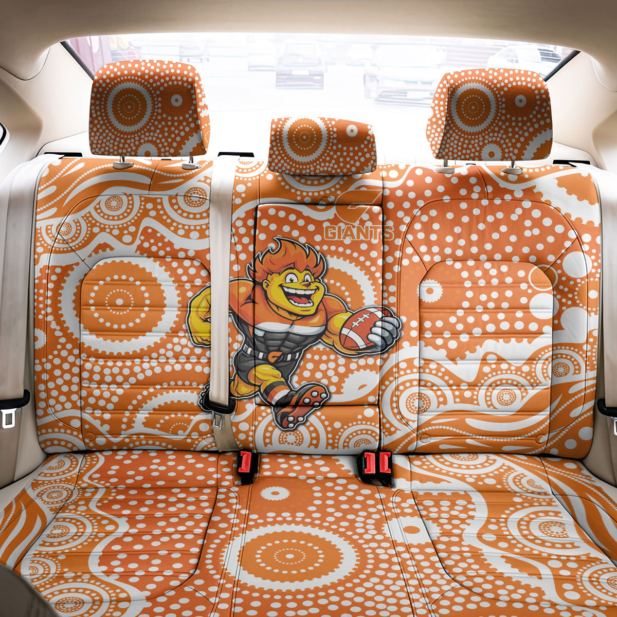Greater Western Sydney Giants Back Car Seat Cover Aboriginal Dot Pattern - Football Mascot Heritage Pride