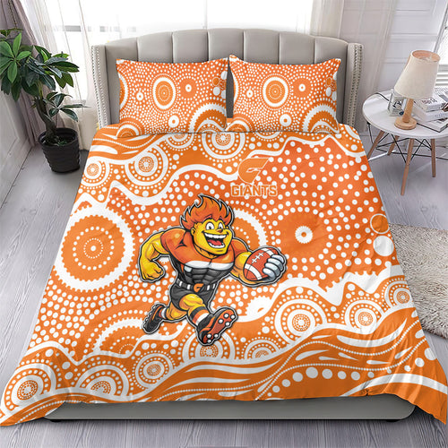 Greater Western Sydney Giants Bedding Set Aboriginal Dot Pattern - Football Mascot Heritage Pride