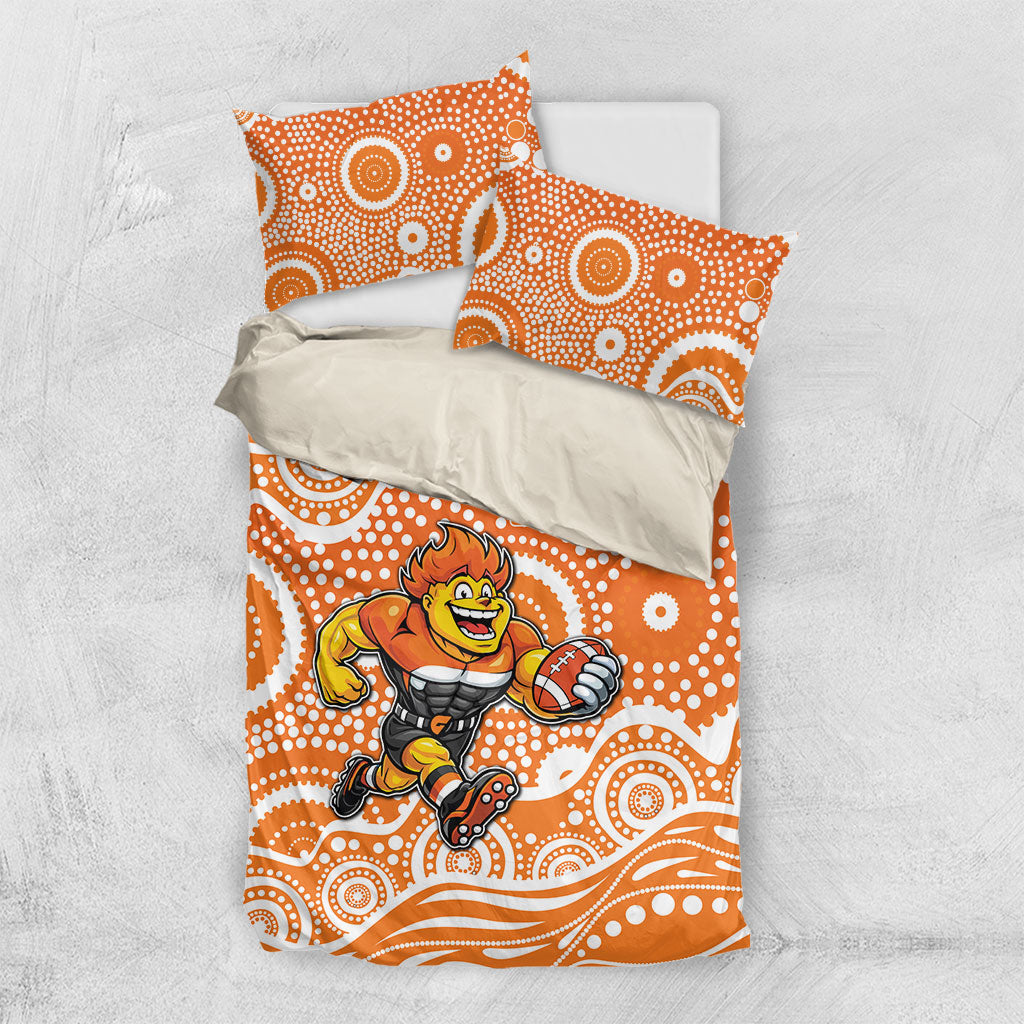 Greater Western Sydney Giants Bedding Set Aboriginal Dot Pattern - Football Mascot Heritage Pride