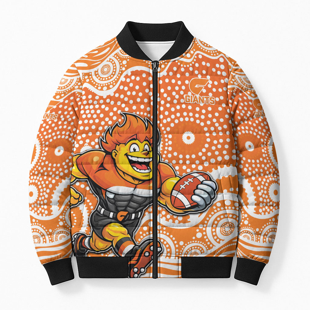 Greater Western Sydney Giants Bomber Puffer Jacket Aboriginal Dot Pattern - Football Mascot Heritage Pride