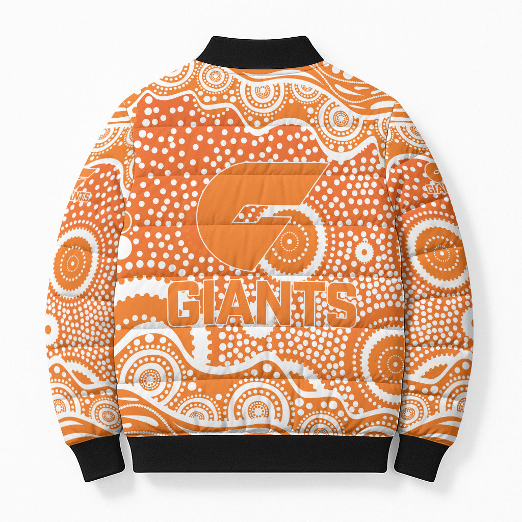 Greater Western Sydney Giants Bomber Puffer Jacket Aboriginal Dot Pattern - Football Mascot Heritage Pride