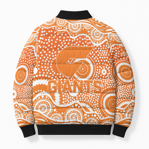 Greater Western Sydney Giants Bomber Puffer Jacket Aboriginal Dot Pattern - Football Mascot Heritage Pride