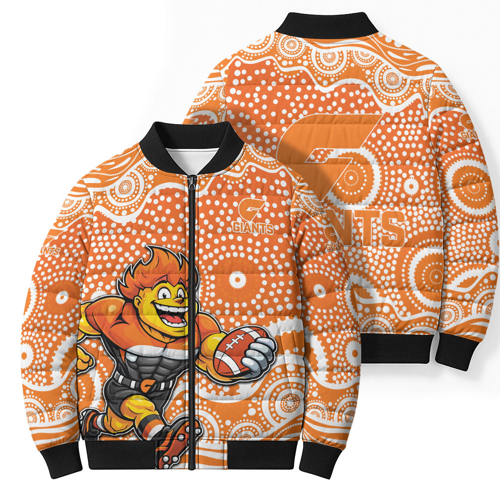 Greater Western Sydney Giants Bomber Puffer Jacket Aboriginal Dot Pattern - Football Mascot Heritage Pride