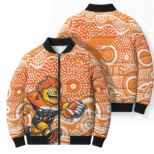 Greater Western Sydney Giants Bomber Puffer Jacket Aboriginal Dot Pattern - Football Mascot Heritage Pride