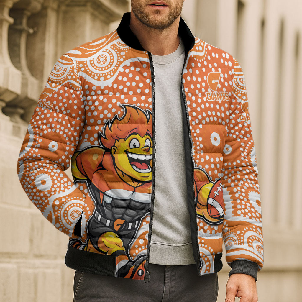 Greater Western Sydney Giants Bomber Puffer Jacket Aboriginal Dot Pattern - Football Mascot Heritage Pride