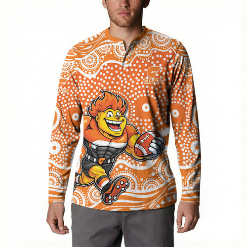 Greater Western Sydney Giants Button Sweatshirt Aboriginal Dot Pattern - Football Mascot Heritage Pride