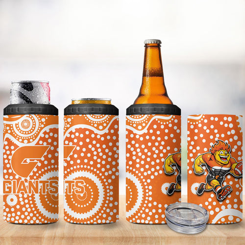 Greater Western Sydney Giants 4 in 1 Can Cooler Tumbler Aboriginal Dot Pattern - Football Mascot Heritage Pride