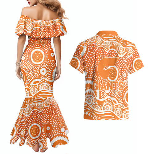 Greater Western Sydney Giants Couples Matching Mermaid Dress and Hawaiian Shirt Aboriginal Dot Pattern - Football Mascot Heritage Pride