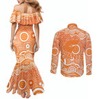 Greater Western Sydney Giants Couples Matching Mermaid Dress and Long Sleeve Button Shirt Aboriginal Dot Pattern - Football Mascot Heritage Pride