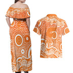 Greater Western Sydney Giants Couples Matching Off Shoulder Maxi Dress and Hawaiian Shirt Aboriginal Dot Pattern - Football Mascot Heritage Pride