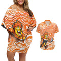 Greater Western Sydney Giants Couples Matching Off Shoulder Short Dress and Hawaiian Shirt Aboriginal Dot Pattern - Football Mascot Heritage Pride