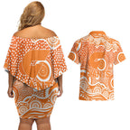 Greater Western Sydney Giants Couples Matching Off Shoulder Short Dress and Hawaiian Shirt Aboriginal Dot Pattern - Football Mascot Heritage Pride