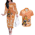 Greater Western Sydney Giants Couples Matching Off The Shoulder Long Sleeve Dress and Hawaiian Shirt Aboriginal Dot Pattern - Football Mascot Heritage Pride