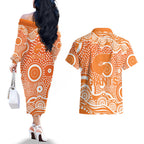 Greater Western Sydney Giants Couples Matching Off The Shoulder Long Sleeve Dress and Hawaiian Shirt Aboriginal Dot Pattern - Football Mascot Heritage Pride