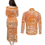 Greater Western Sydney Giants Couples Matching Puletasi and Long Sleeve Button Shirt Aboriginal Dot Pattern - Football Mascot Heritage Pride